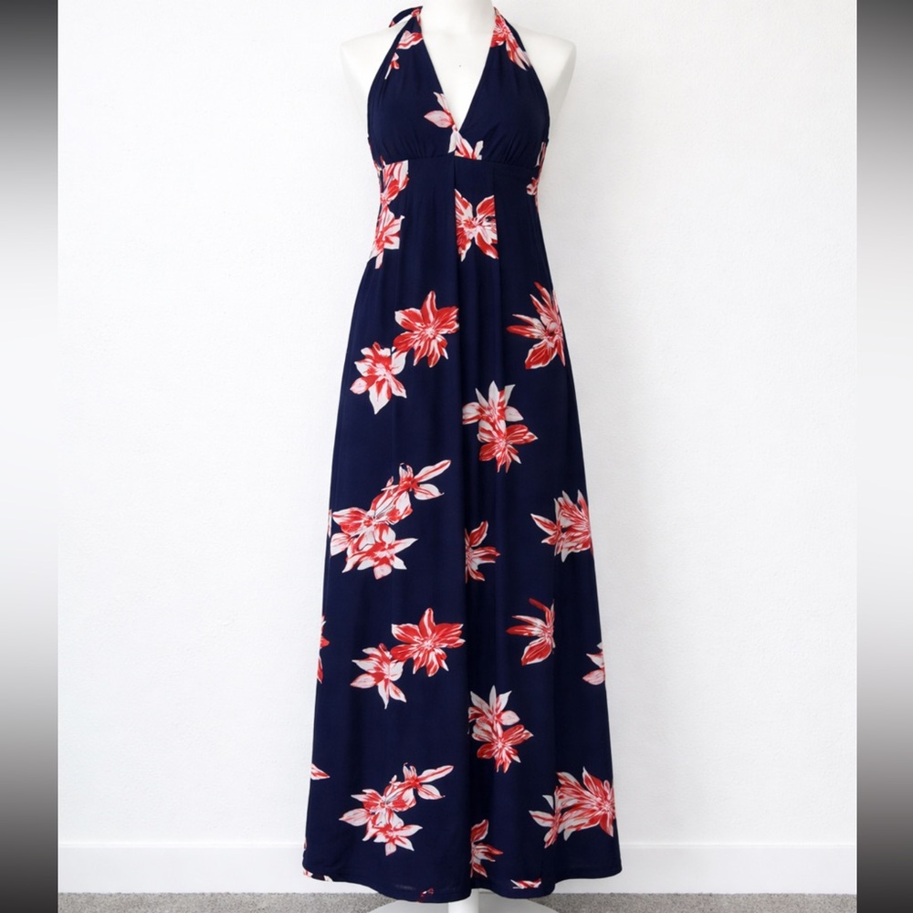 Simplee Halter Maxi Dress Navy Blue Floral NWT Size Small